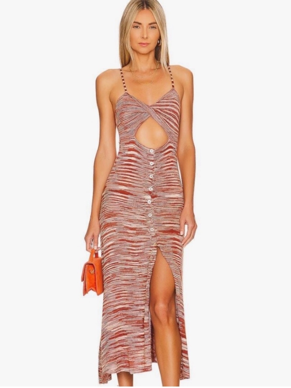 For Love And Lemons Rust and Cream Twist Cutout Maxi Dress